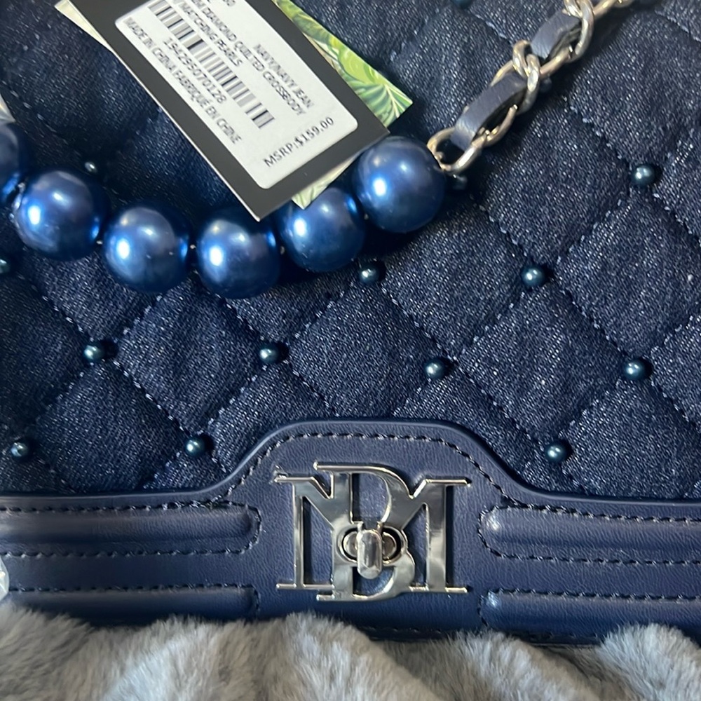 Badgley Mischka Denim and Pearls Crossbody Bag - Picture 3 of 6